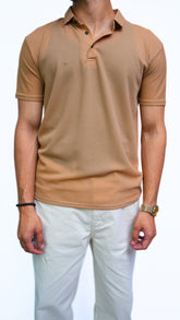 Men's camel Brown Textured Imported polo shirt